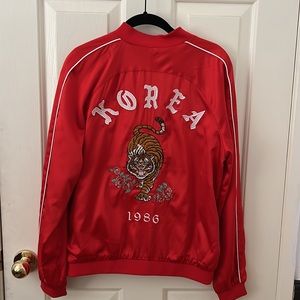Red Satin Tiger Bomber Jacket